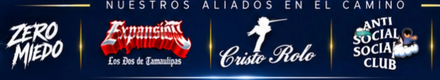Conjunto de emblemas: Zero Miedo, Expansión Los Dos de Tamaulipas, Cristo Roto y Anti Social Social Club